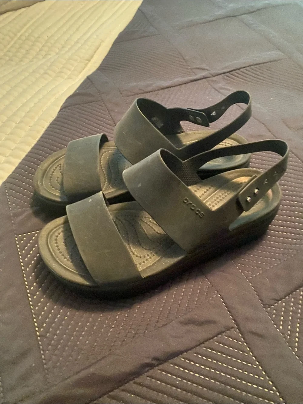 Crocs Black Platform Double-Strap Sandals
